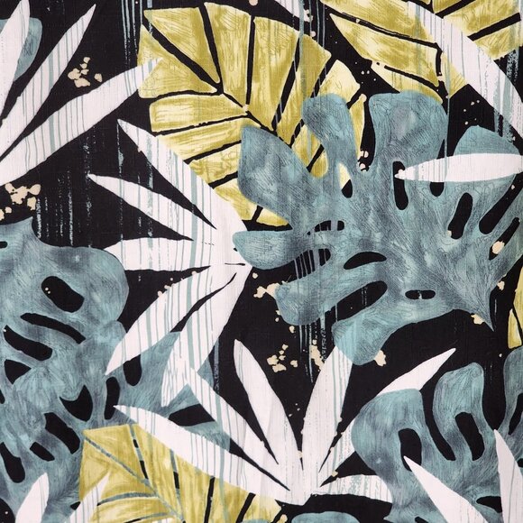 Caribbean Tropical Leaves Print Silk Bamboo Blend Camp Shirt - Picture 3 of 5